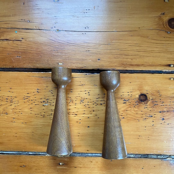 Pair of Vintage Danish Modern style teak candlestick holders - Picture 5 of 6